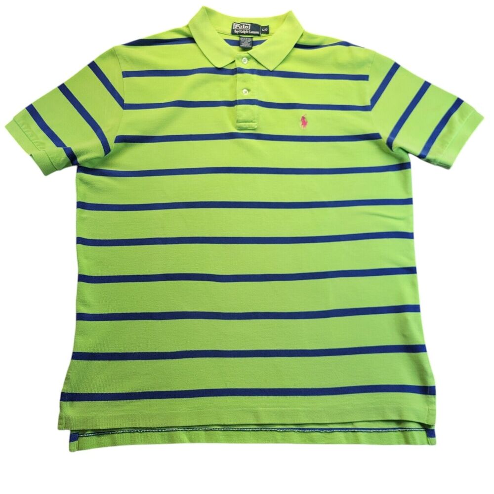 Polo Ralph Lauren Men's Short Sleeve Stripped Green Blue‎ With Pink Pony Large